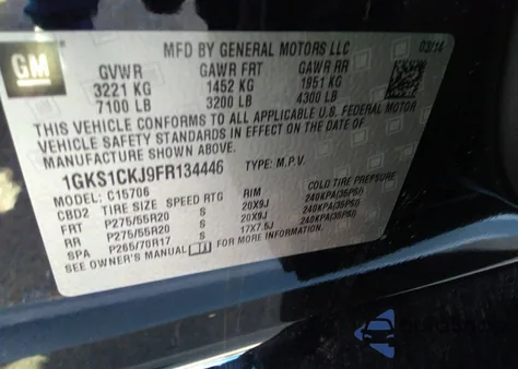 2015 GMC Yukon Denali z USA, uszkodzony, nr VIN 1GKS1CKJ9FR134446